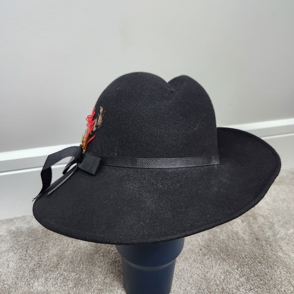 Black %100 Wool Hat Feather Detail Fedora Women's Lancaster  40s Artsy Artist - Picture 2 of 5